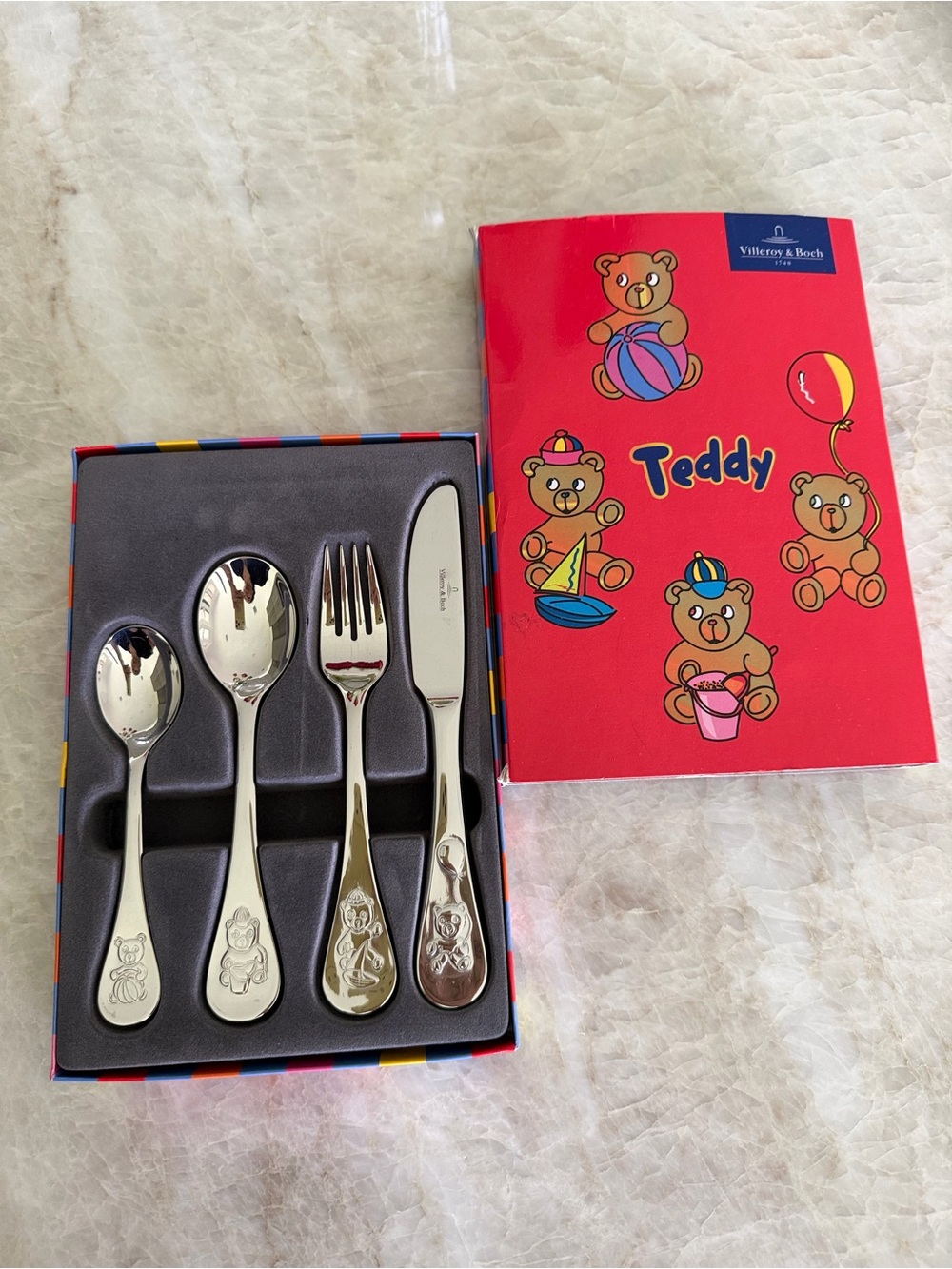 Villeroy & Boch Kids Teddy Cutlery Set in Silver with Colorful Box